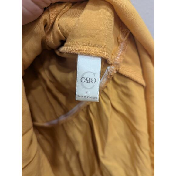 Peasant style slashed sleeves empire-waisted mustard dress w/crochet detailing S - Picture 4 of 13